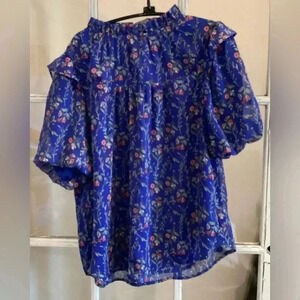 Loft Women’s Floral Blouse Blue Xsmall